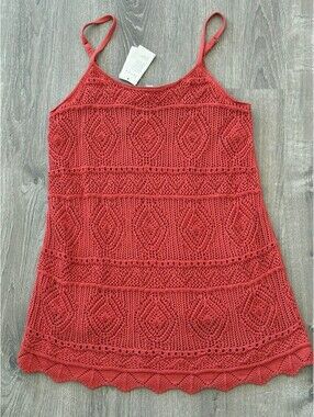 A New Day Women's XL Coral/Orange Crochet Knit Sleeveless Dress